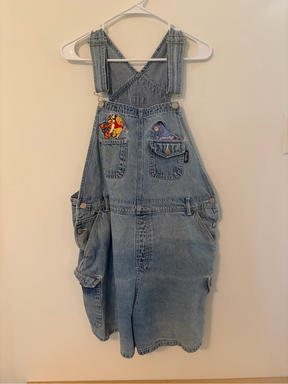 VTG Disney Winnie The Pooh Women’s Denim Bib Overalls Shorts Sz 14w/16w